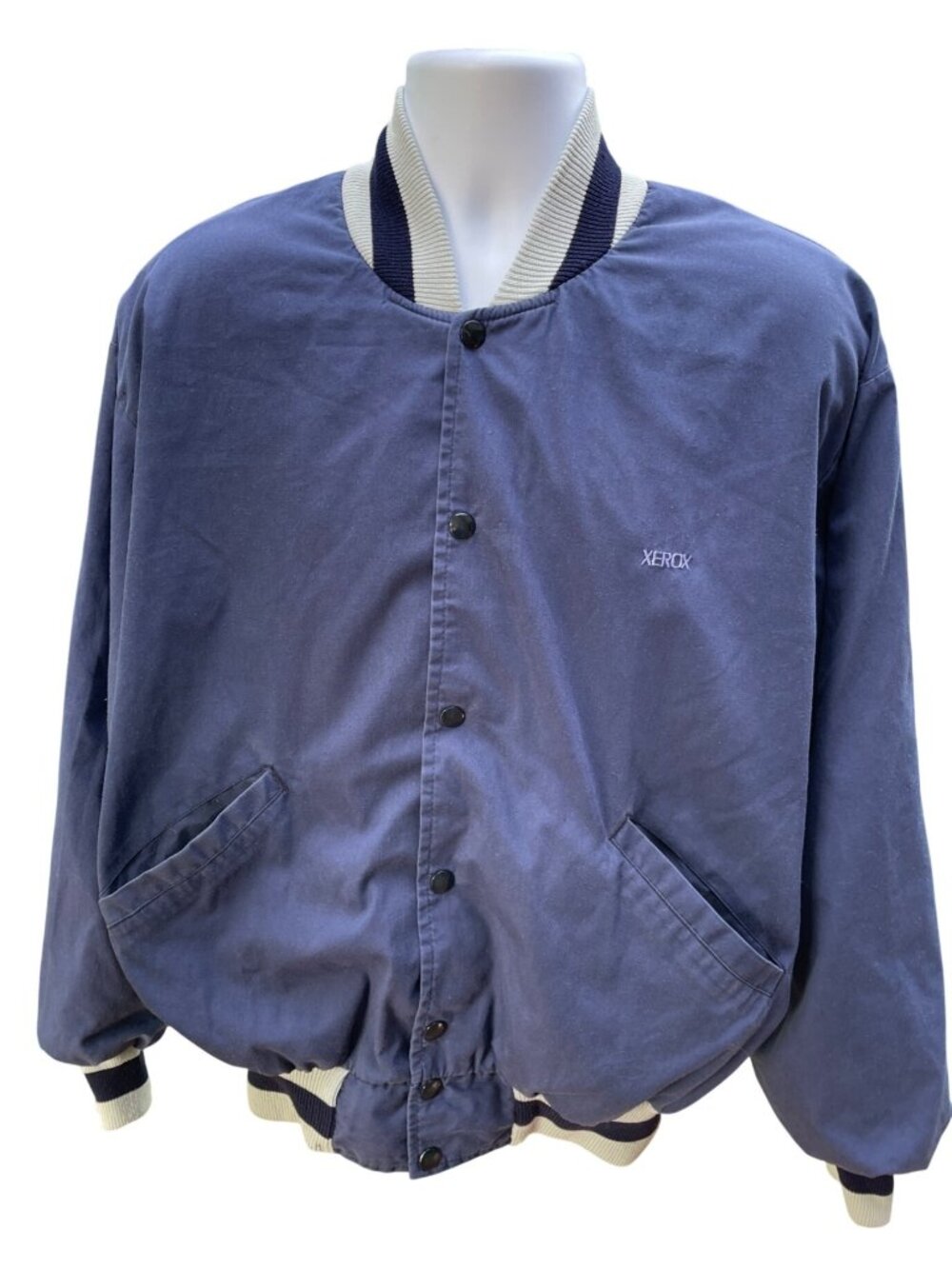 Vintage Xerox DeLong Navy Blue Windbreaker Jacket XL Snap Closure USA Made